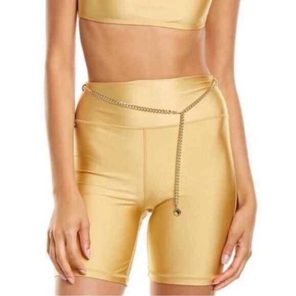 WeWoreWhat Pants - WeWoreWhat Revolve High-Waist Belted Bike Metallic Gold Shorts Size Medium
